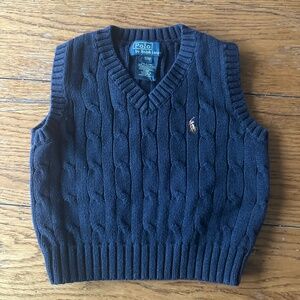 Polo Ralph Lauren 12M Navy Cable Knit Vest, 100% Cotton